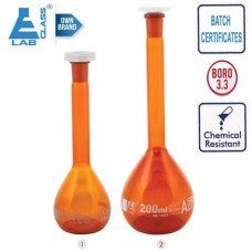 Volumetric Flasks with Stopper Amber Class-A Borosilicate Glass Chemical Resistant 250ml CH0451G LABGLASS USA